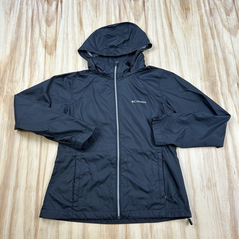 Columbia Women's Full Zip Windbreaker Jacket Black Medium Lightweight Out